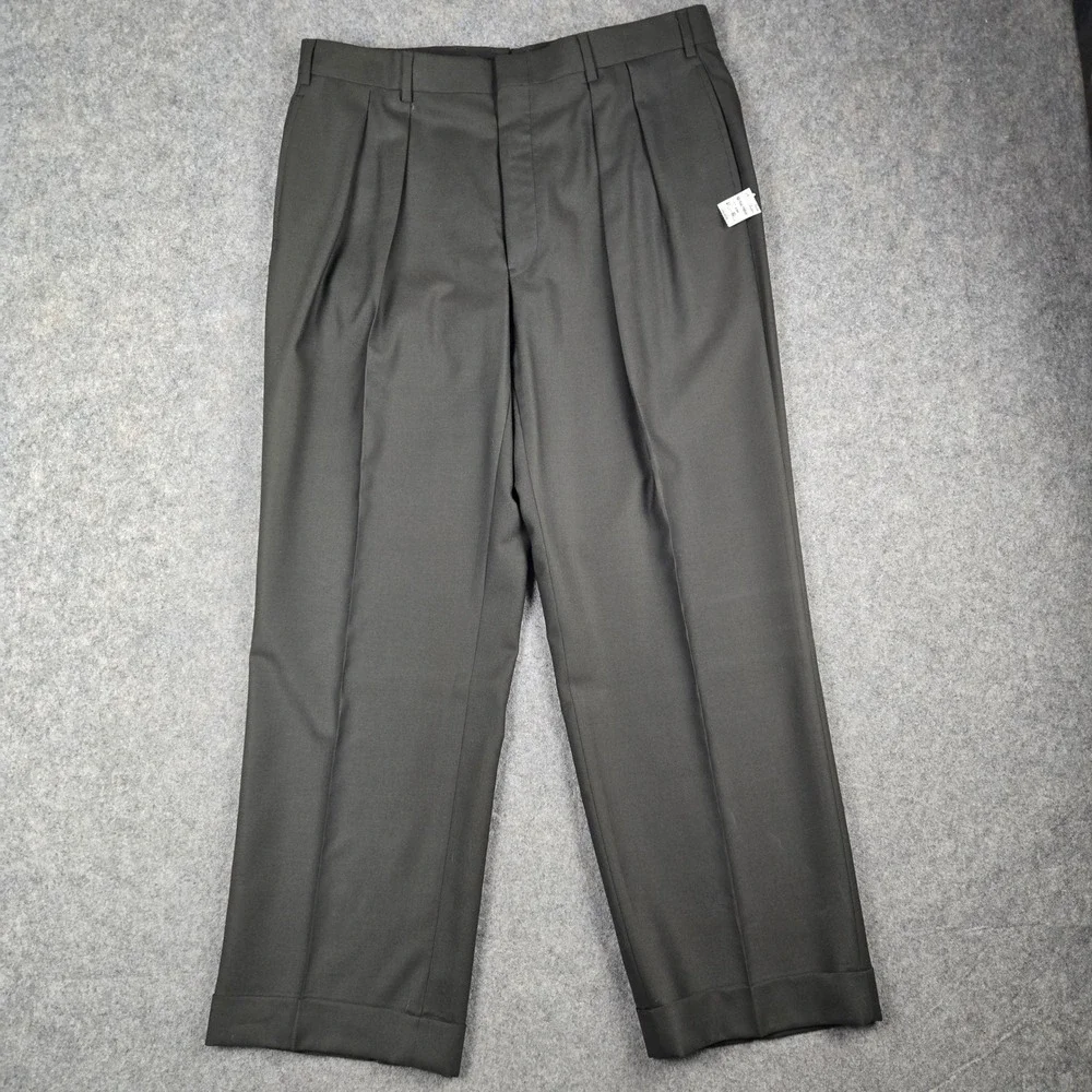 Vintage Brooks Brothers Dress Pants Mens 37 Green Wool Pleated Cuffed USA New